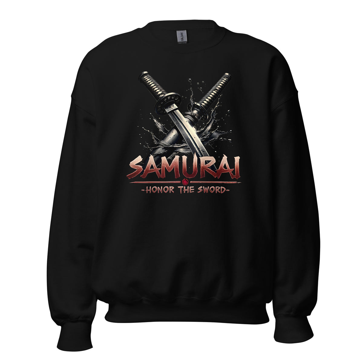 Splash Katana Swords design on unisex crewneck sweater, front view