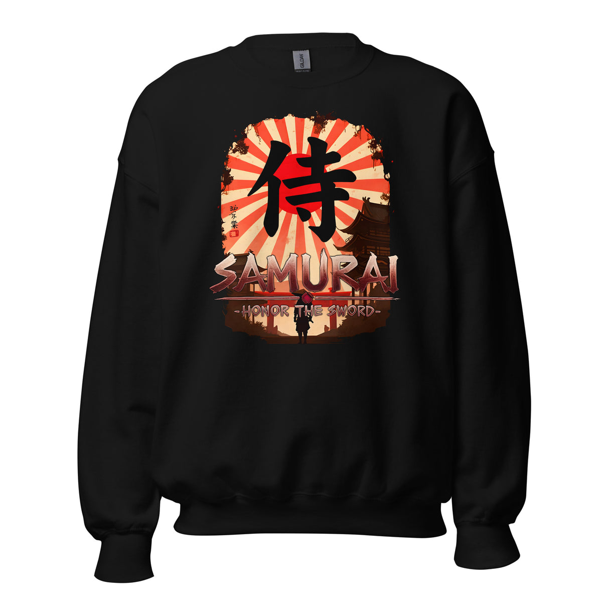 Samurai Honor 侍 design on unisex crewneck sweater, front view