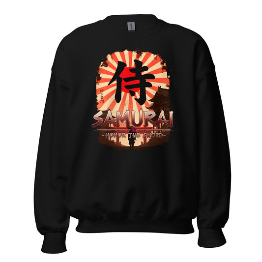 Samurai Honor 侍 design on unisex crewneck sweater, front view