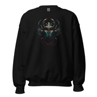 Ancient Egyptian Scarab Beetle design on unisex crewneck sweater, front view