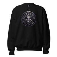 Splitting All-Seeing Eye design on unisex crewneck sweater, front view