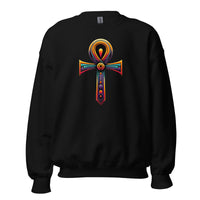 Key of Life Ankh design on unisex crewneck sweater, front view