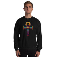 Key of Life Ankh design on unisex crewneck sweater, front view