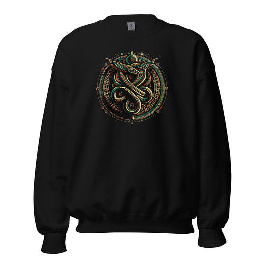 Egyptian Ouroboros Snake design on unisex crewneck sweater, front view