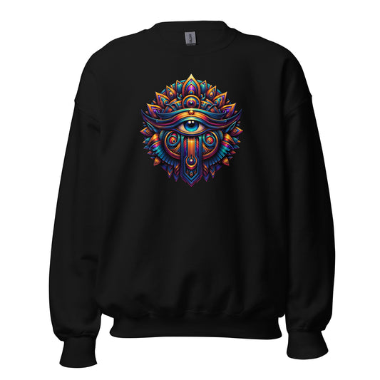 Great Eye All-Seeing Symbol design on unisex crewneck sweater, front view