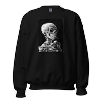 Skeleton Smoking Van Gogh design on unisex crewneck sweater, front view