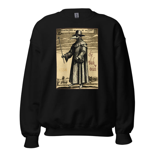 Plague Doctor 1334 design on unisex crewneck sweater, front view