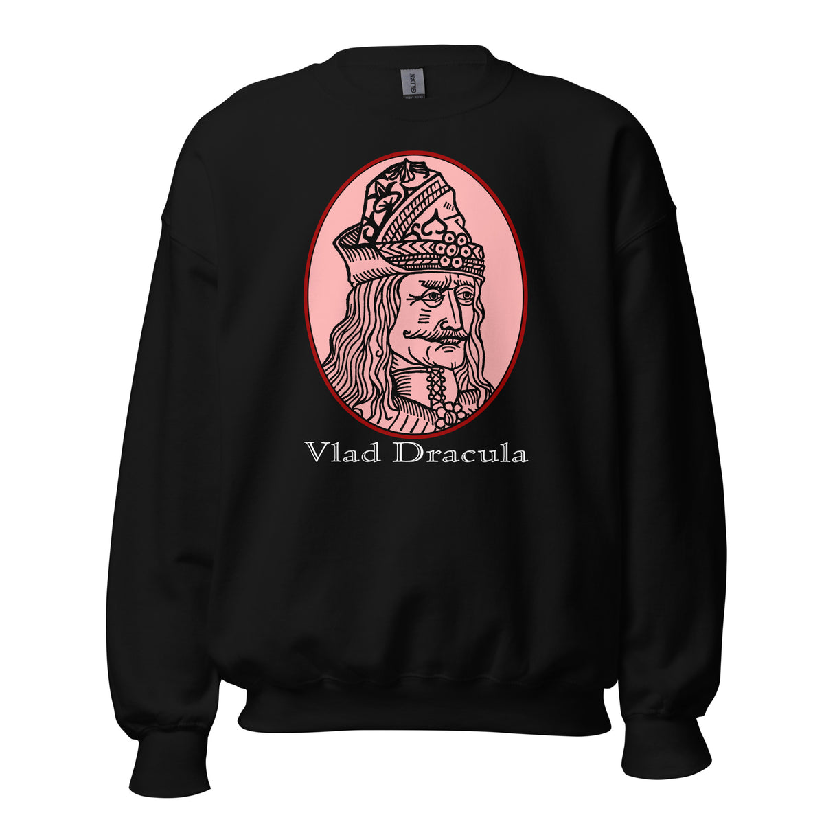 Vlad the Impaler design on unisex crewneck sweater, front view