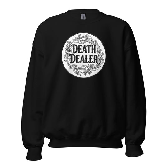 Death Dealer design on unisex crewneck sweater, front view