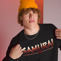 Samurai Wordmark design on unisex crewneck sweater, right-front view