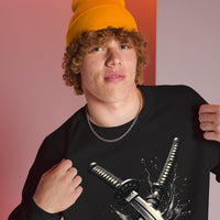 Splash Katana Swords design on unisex crewneck sweater, right-front view