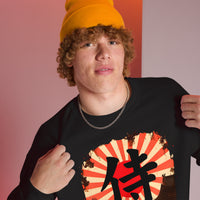 Samurai Honor 侍 design on unisex crewneck sweater, right-front view