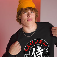 Samurai Kanji 侍 design on unisex crewneck sweater, right-front view