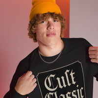 Cult Classic design on unisex crewneck sweater, right-front view