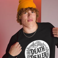 Death Dealer design on unisex crewneck sweater, right-front view