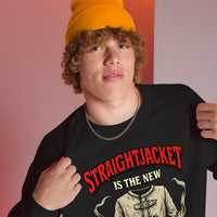 Straightjacket Is the New Black design on unisex crewneck sweater, right-front view