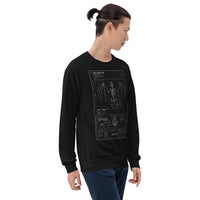 Bat Skeleton Blueprint design on unisex crewneck sweater, right-front view
