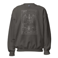 Bat Skeleton Blueprint design on unisex crewneck sweater, front view