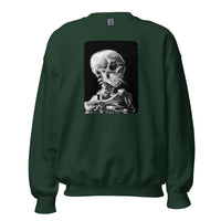 Skeleton Smoking Van Gogh design on unisex crewneck sweater, front view