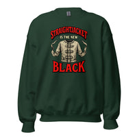 Straightjacket Is the New Black design on unisex crewneck sweater, front view