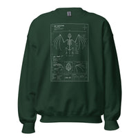 Bat Skeleton Blueprint design on unisex crewneck sweater, front view