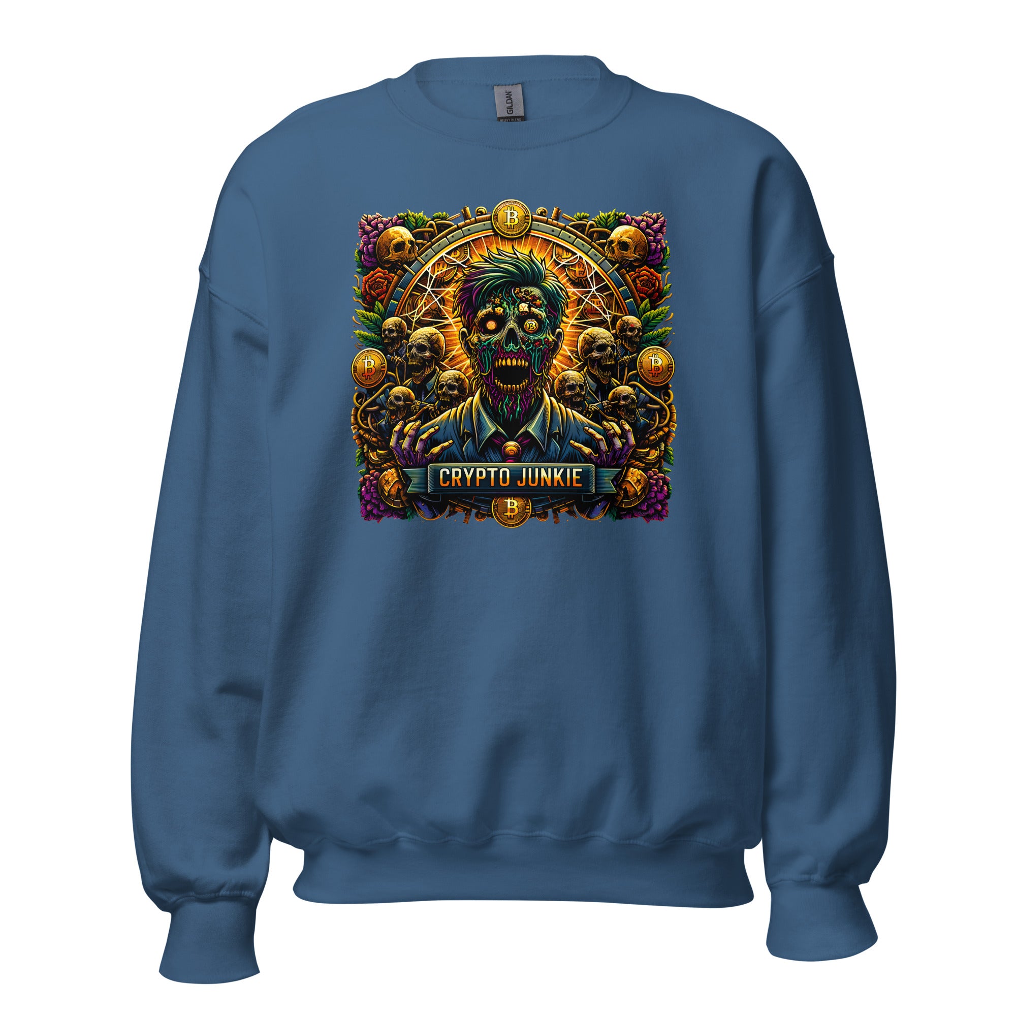 Crypto Junkie Zombie Businessman Horror Bitcoin Long Sleeve Pullover Sweatshirt