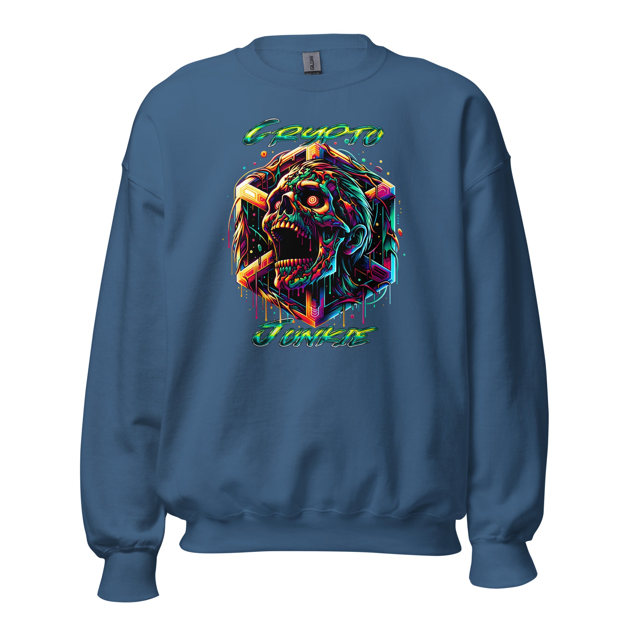 Screaming Zombie Skull Crypto Junkie Altcoins Sweatshirt Long Sleeve Pullover