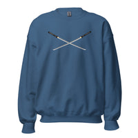 Dual Samurai Swords design on unisex crewneck sweater, front view