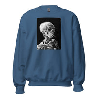 Skeleton Smoking Van Gogh design on unisex crewneck sweater, front view