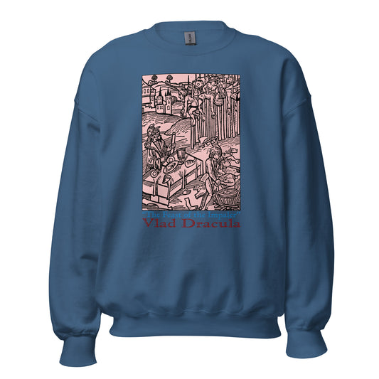 Feast of the Impaler design on unisex crewneck sweater, front view