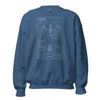 Bat Skeleton Blueprint design on unisex crewneck sweater, front view