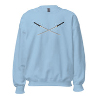 Dual Samurai Swords design on unisex crewneck sweater, front view