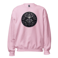 Splitting All-Seeing Eye design on unisex crewneck sweater, front view