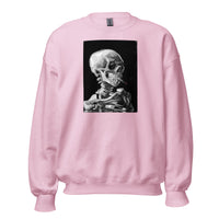 Skeleton Smoking Van Gogh design on unisex crewneck sweater, front view
