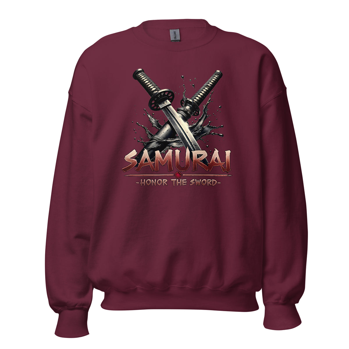 Splash Katana Swords design on unisex crewneck sweater, front view