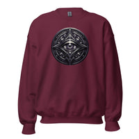 Splitting All-Seeing Eye design on unisex crewneck sweater, front view