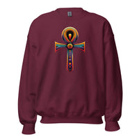 Key of Life Ankh design on unisex crewneck sweater, front view
