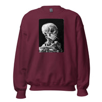 Skeleton Smoking Van Gogh design on unisex crewneck sweater, front view