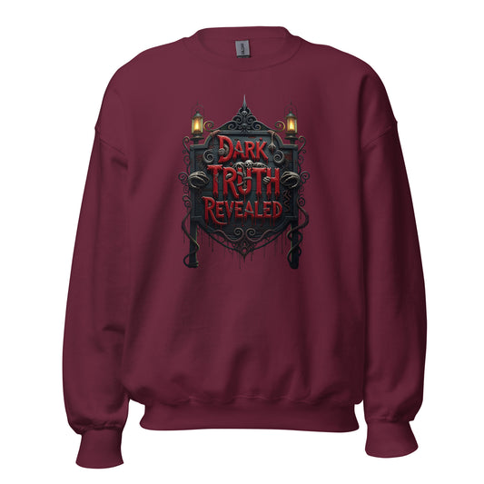 Dark Truth Revealed design on unisex crewneck sweater, front view
