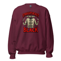Straightjacket Is the New Black design on unisex crewneck sweater, front view
