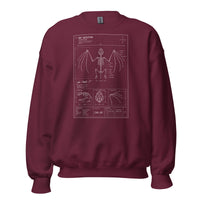Bat Skeleton Blueprint design on unisex crewneck sweater, front view