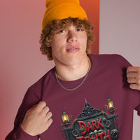 Dark Truth Revealed design on unisex crewneck sweater, right-front view