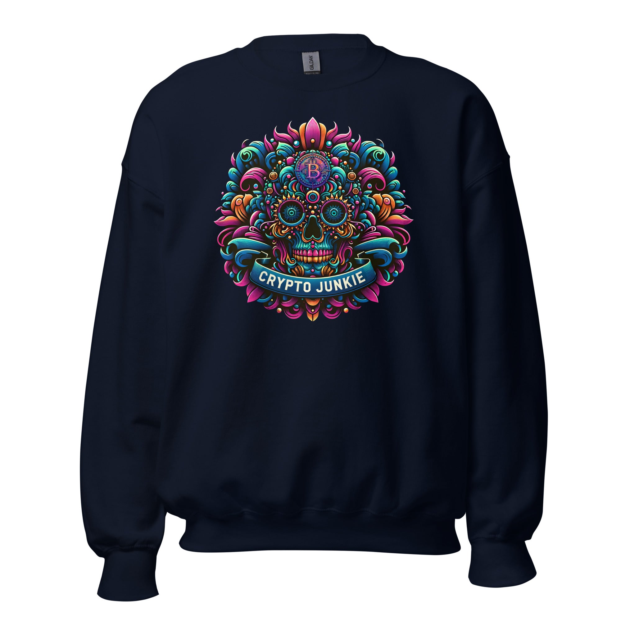 Crypto Junkie Mexican Sugar Skull Bitcoin Digital Asset Sweatshirt Long Sleeve Pullover