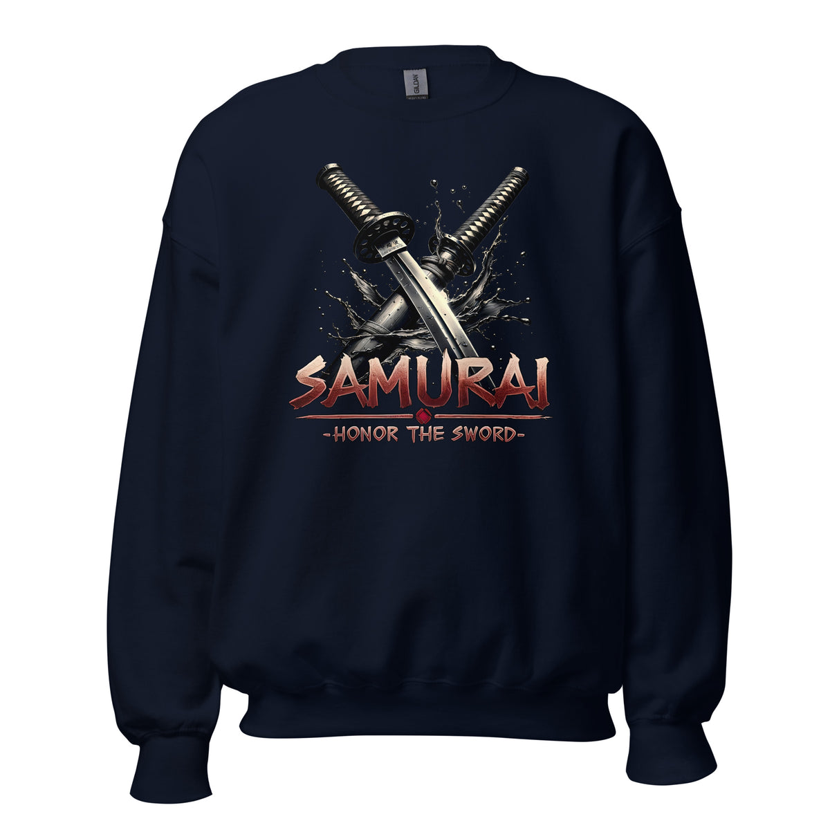 Splash Katana Swords design on unisex crewneck sweater, front view