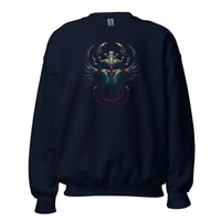 Ancient Egyptian Scarab Beetle design on unisex crewneck sweater, front view