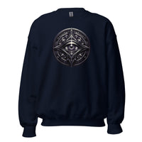 Splitting All-Seeing Eye design on unisex crewneck sweater, front view