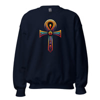 Key of Life Ankh design on unisex crewneck sweater, front view