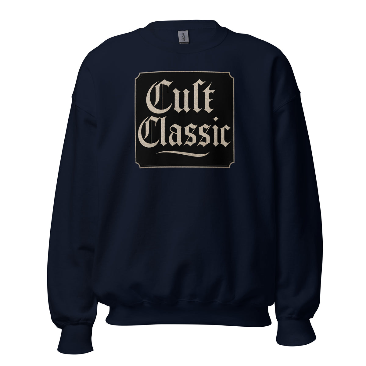 Cult Classic design on unisex crewneck sweater, front view