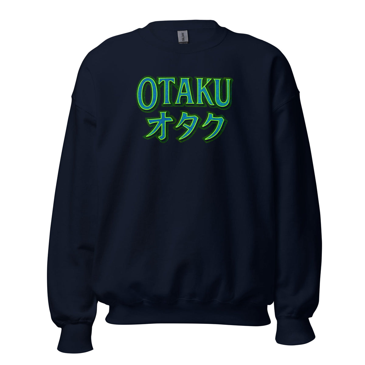 Otaku オタク design on unisex crewneck sweater, front view