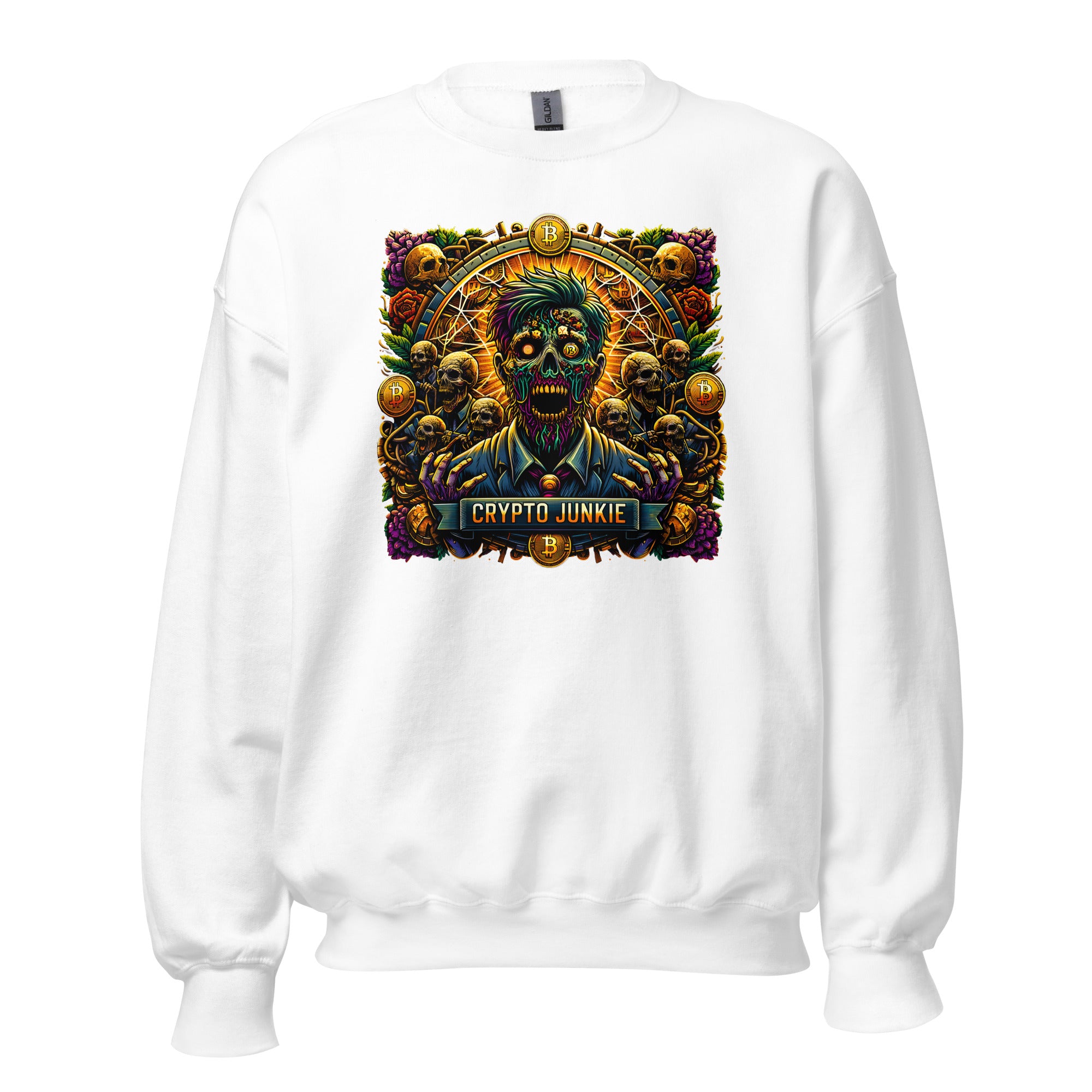 Crypto Junkie Zombie Businessman Horror Bitcoin Long Sleeve Pullover Sweatshirt